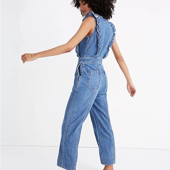 Madewell Denim Ruffle-Sleeve Zip-Front Jumpsuit - Picture 2 of 8